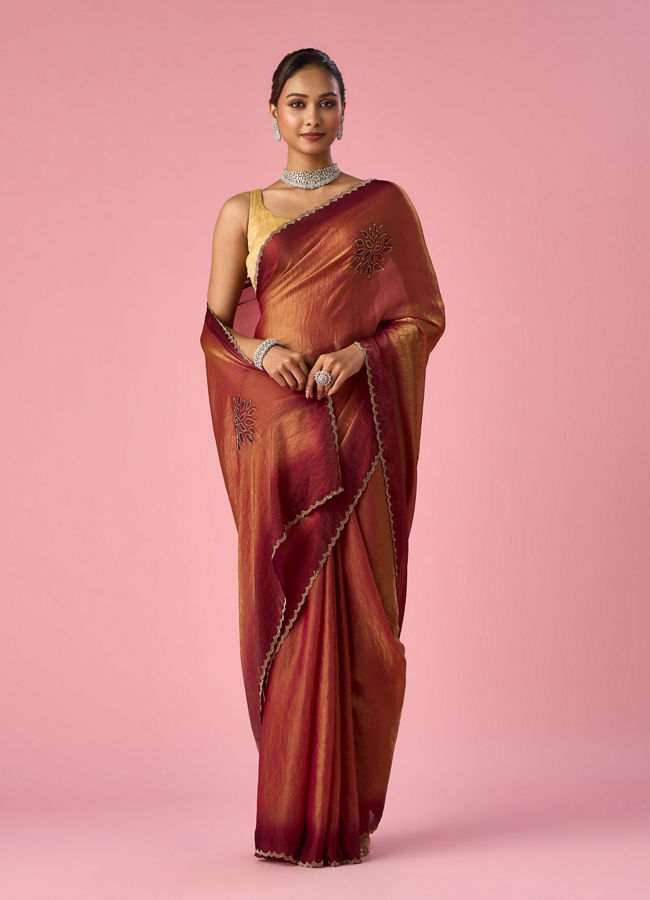 Mohey Women Pink Organza Printed Saree