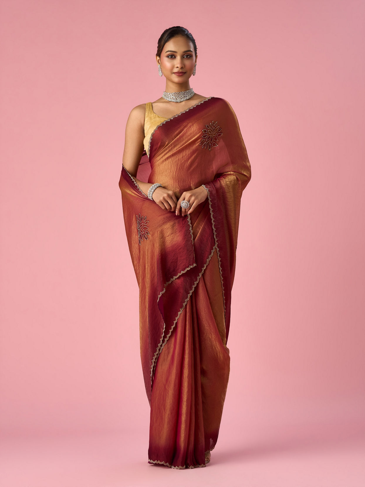 Mohey Women Pink Organza Printed Saree