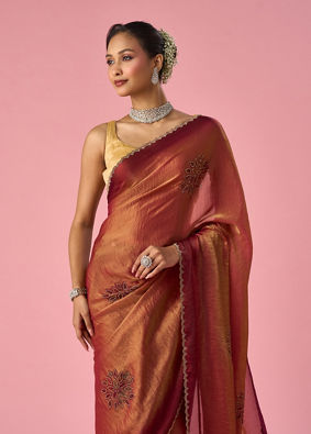 Mohey Women Pink Organza Printed Saree
