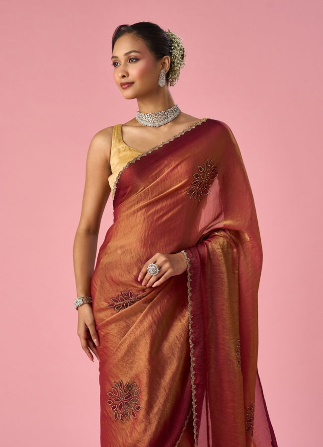 Mohey Women Pink Organza Printed Saree