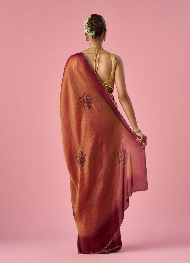 Mohey Women Pink Organza Printed Saree