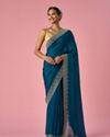 Mohey Women Rama Green Organza Saree with Stone Work