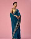 Mohey Women Rama Green Organza Saree with Stone Work
