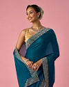 Mohey Women Rama Green Organza Saree with Stone Work