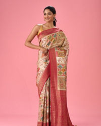 Mohey Women Cream Elegance Banarasi Saree