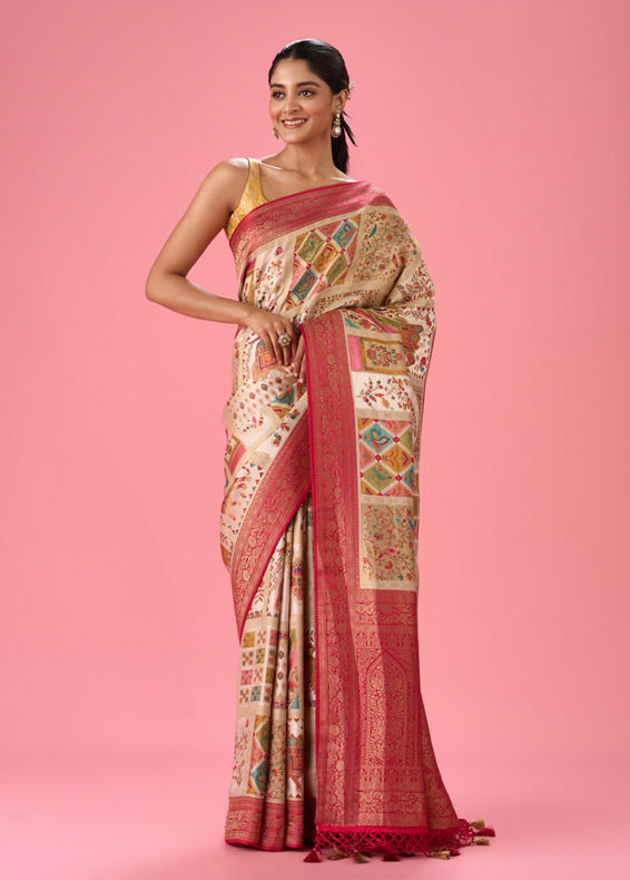 Mohey Women Cream Elegance Banarasi Saree