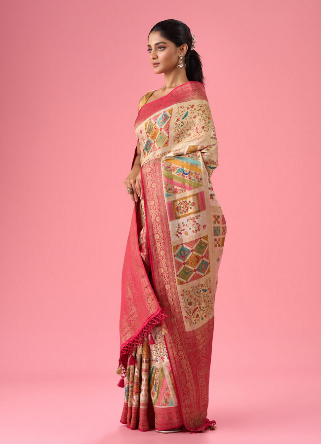 Mohey Women Cream Elegance Banarasi Saree