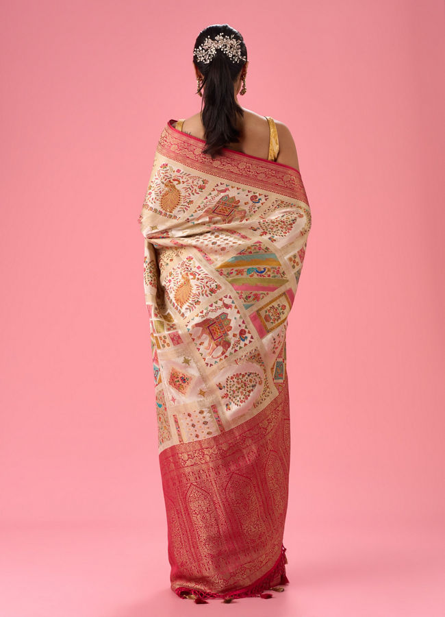 Mohey Women Cream Elegance Banarasi Saree