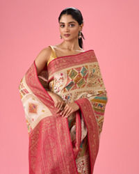 Mohey Women Cream Elegance Banarasi Saree