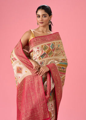 Mohey Women Cream Elegance Banarasi Saree