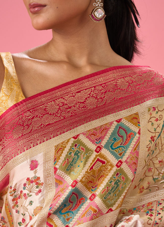 Mohey Women Cream Elegance Banarasi Saree