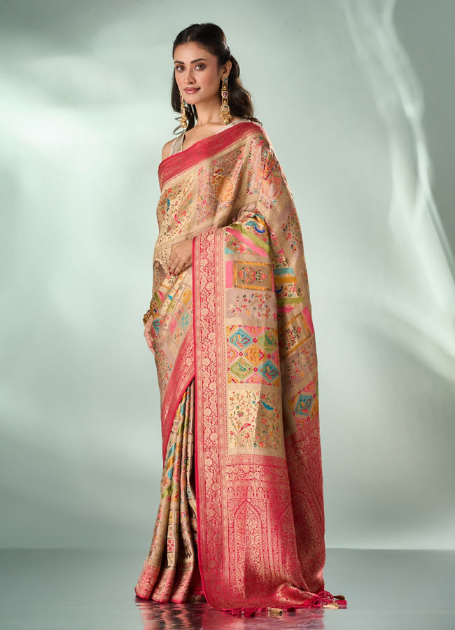 Mohey Women Fawn Art Silk Saree with Weave