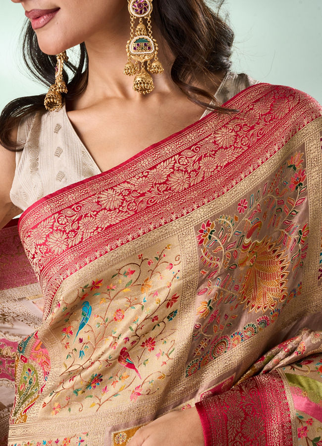 Mohey Women Fawn Art Silk Saree with Weave