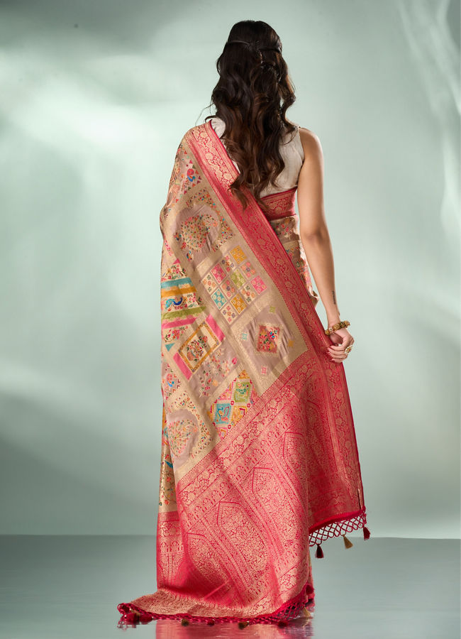Mohey Women Fawn Art Silk Saree with Weave