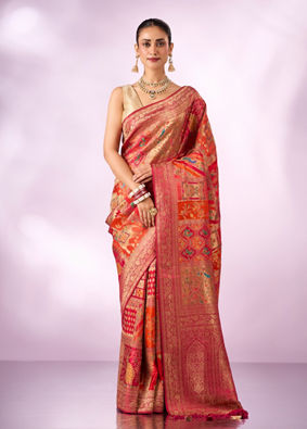 Mohey Women Pink Silk Banarasi Saree with Weave Design