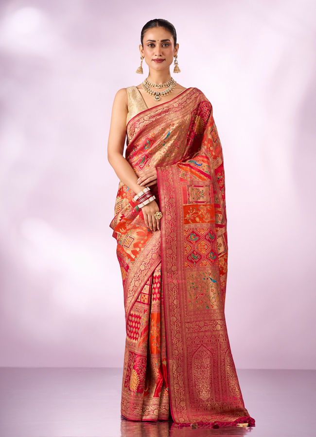 Mohey Women Pink Silk Banarasi Saree with Weave Design