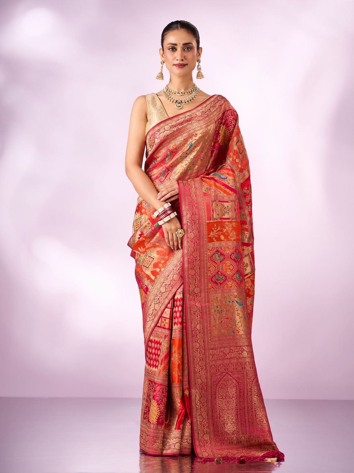 Mohey Women Pink Silk Banarasi Saree with Weave Design
