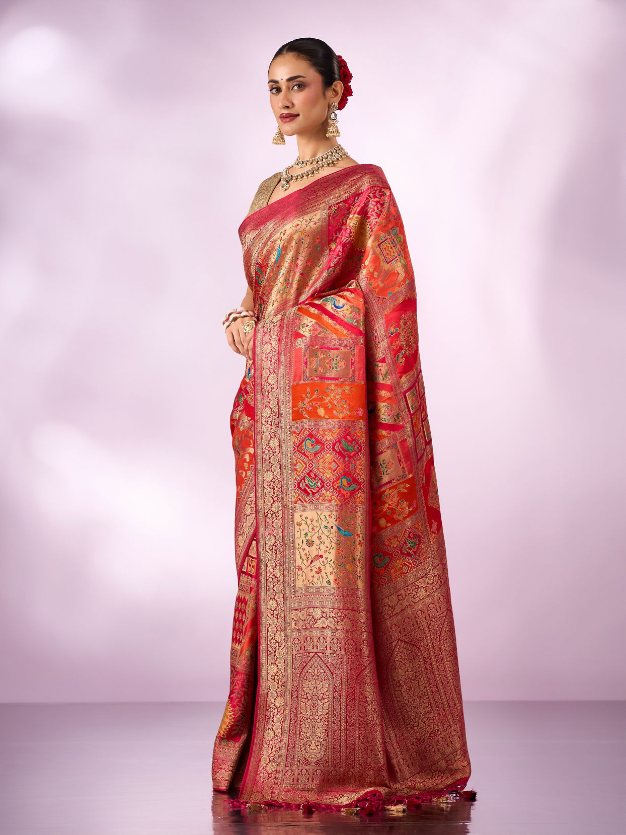 Mohey Women Pink Silk Banarasi Saree with Weave Design
