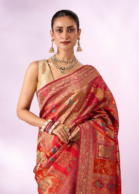 Mohey Women Pink Silk Banarasi Saree with Weave Design