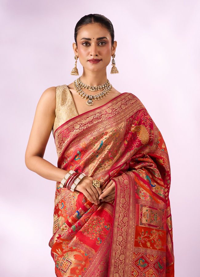 Mohey Women Pink Silk Banarasi Saree with Weave Design