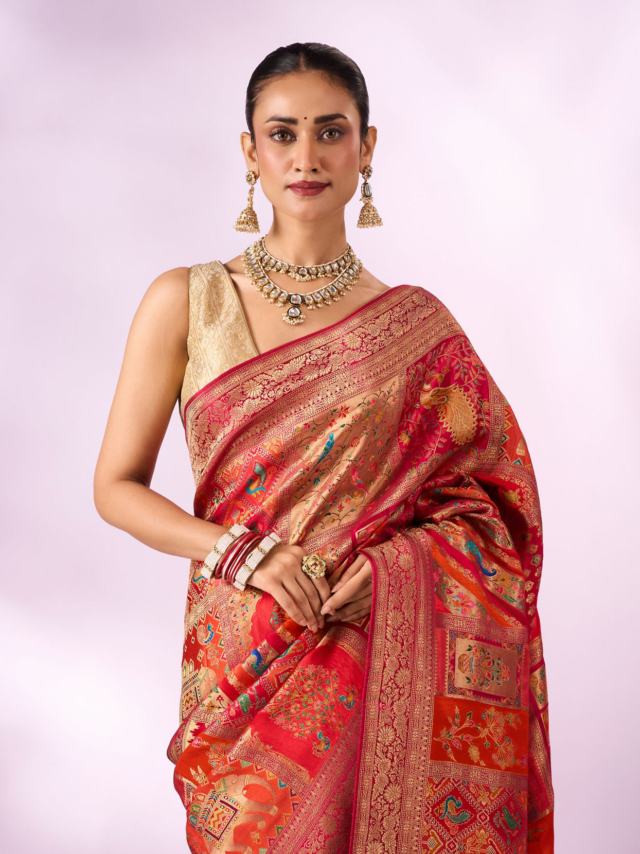 Mohey Women Pink Silk Banarasi Saree with Weave Design