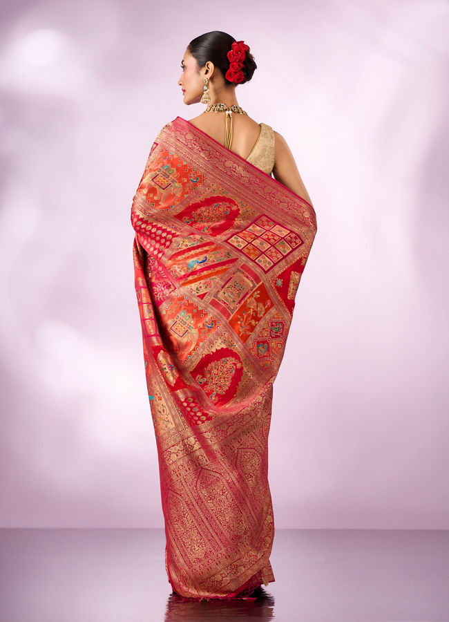 Mohey Women Pink Silk Banarasi Saree with Weave Design
