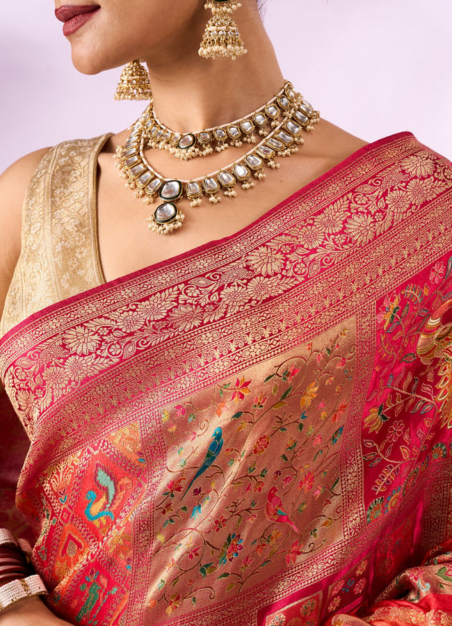 Mohey Women Pink Silk Banarasi Saree with Weave Design