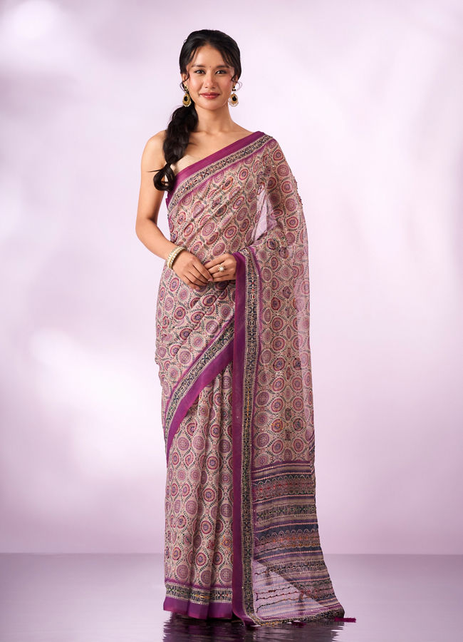 Mohey Women Purple Silk Saree with Sequin and Thread Work