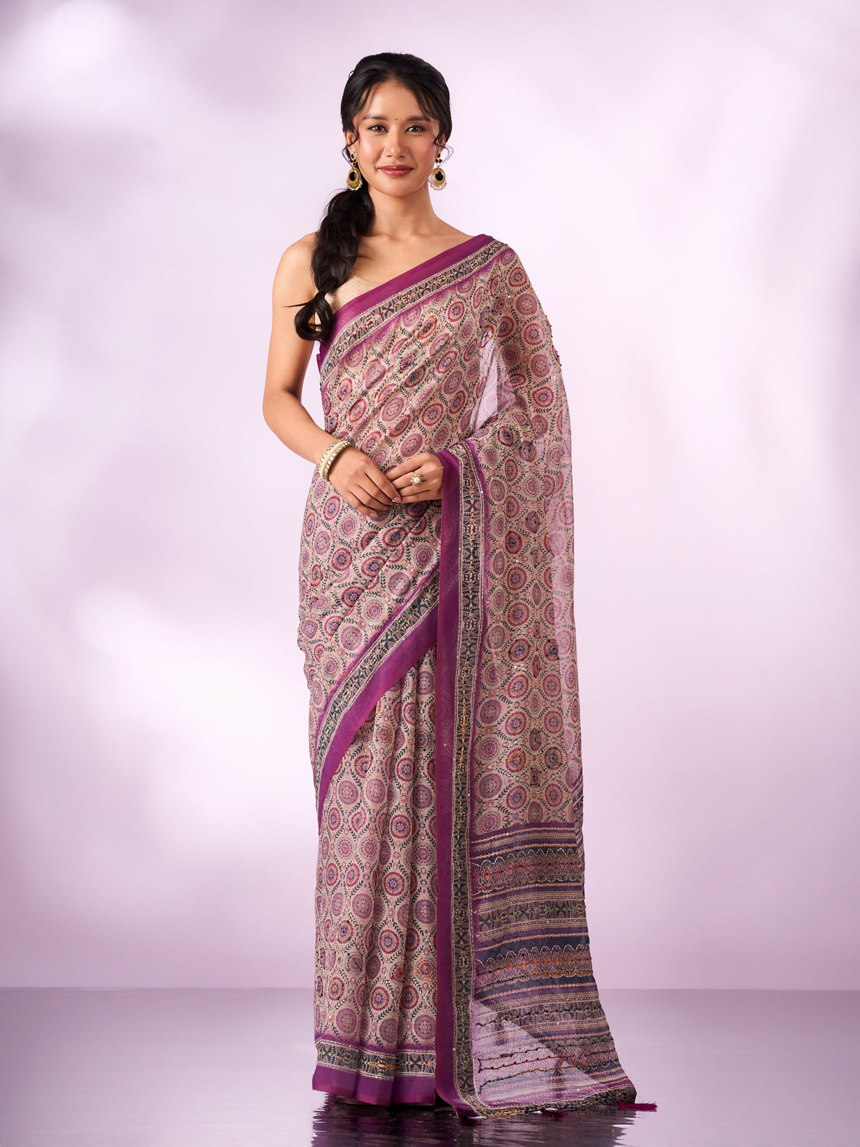 Mohey Women Purple Silk Saree with Sequin and Thread Work