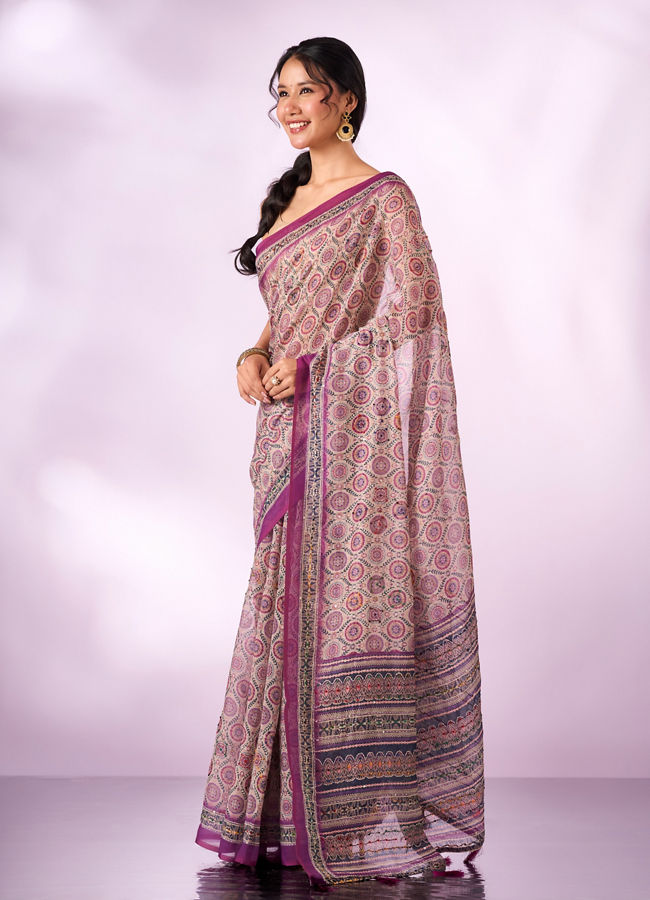 Mohey Women Purple Silk Saree with Sequin and Thread Work