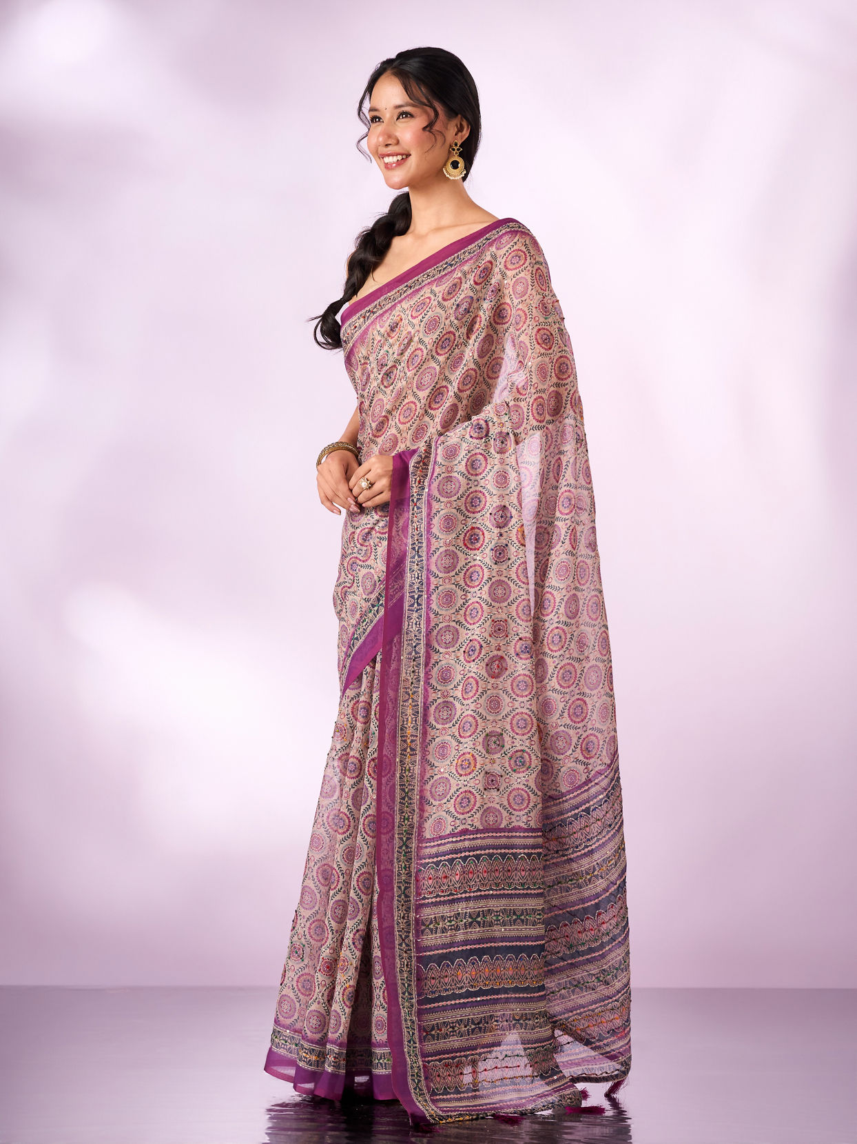 Mohey Women Purple Silk Saree with Sequin and Thread Work