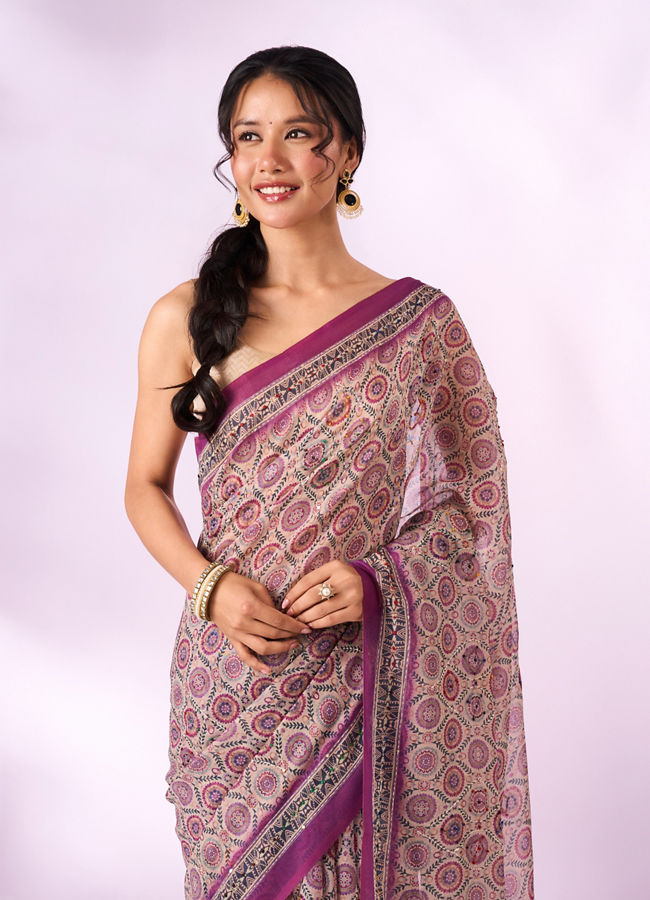 Mohey Women Purple Silk Saree with Sequin and Thread Work