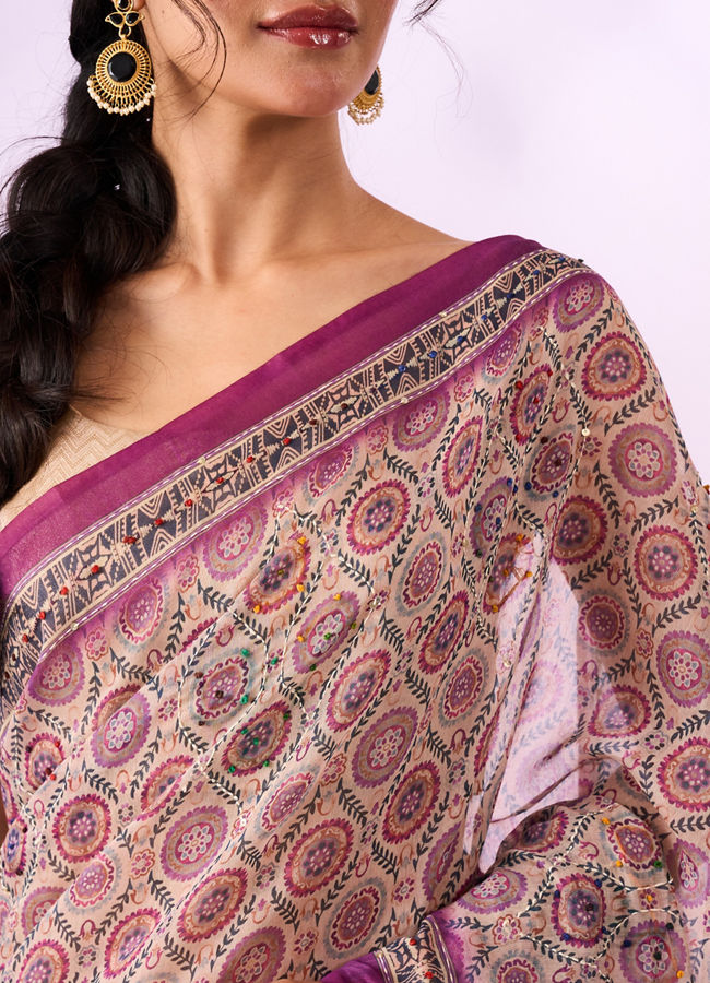 Mohey Women Purple Silk Saree with Sequin and Thread Work