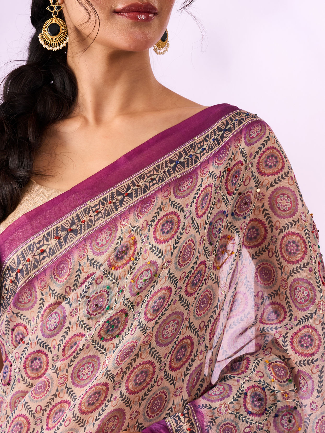 Mohey Women Purple Silk Saree with Sequin and Thread Work