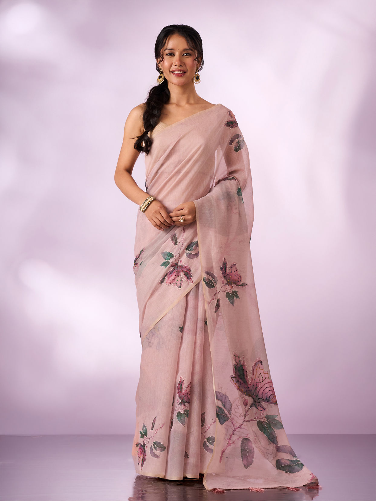 Mohey Women Pink Silk Saree with Print and Sequin Work