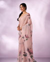 Mohey Women Pink Silk Saree with Print and Sequin Work