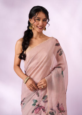 Mohey Women Pink Silk Saree with Print and Sequin Work