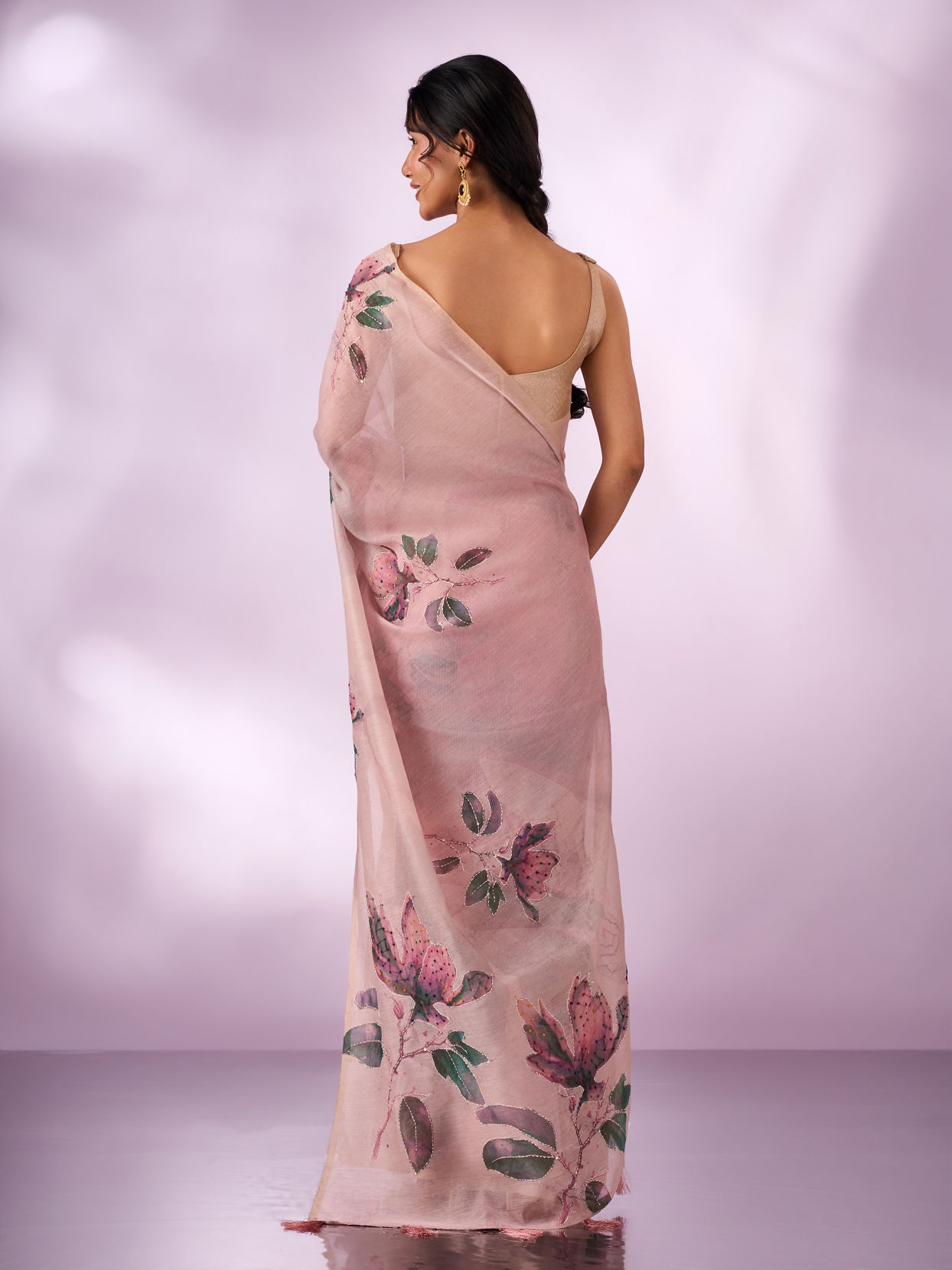 Mohey Women Pink Silk Saree with Print and Sequin Work