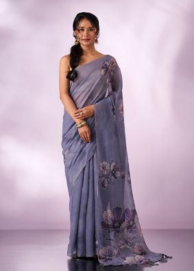 Mohey Women Grey Silk Saree with Sequin Work
