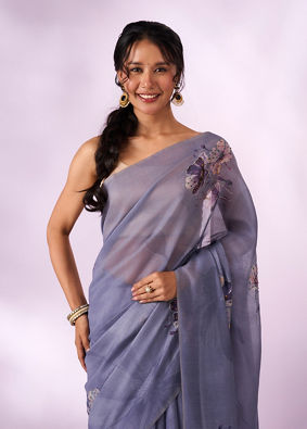 Mohey Women Grey Silk Saree with Sequin Work