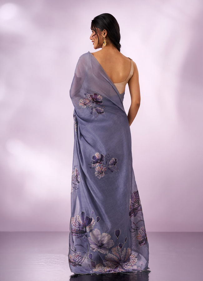 Mohey Women Grey Silk Saree with Sequin Work