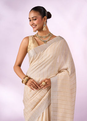 Mohey Women Cream Linen Saree with Weave