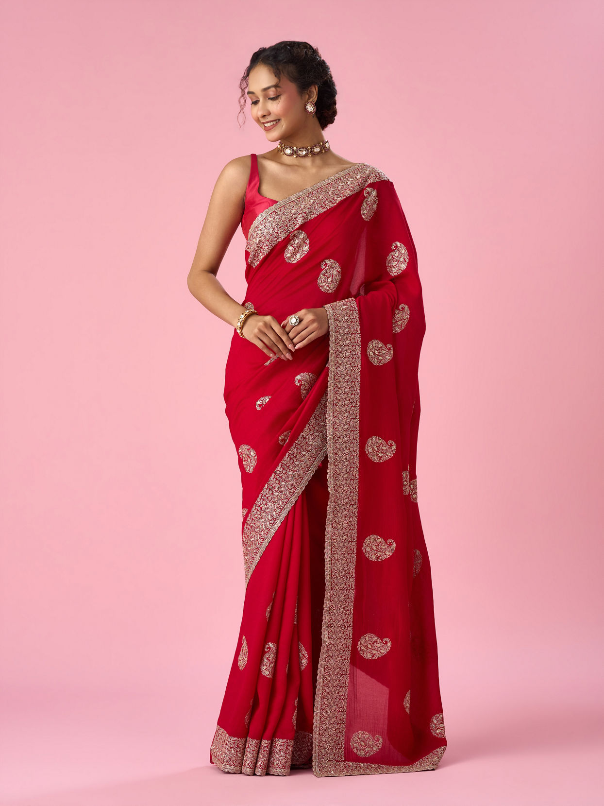 Mohey Women Red Art Silk Saree with Zari Work