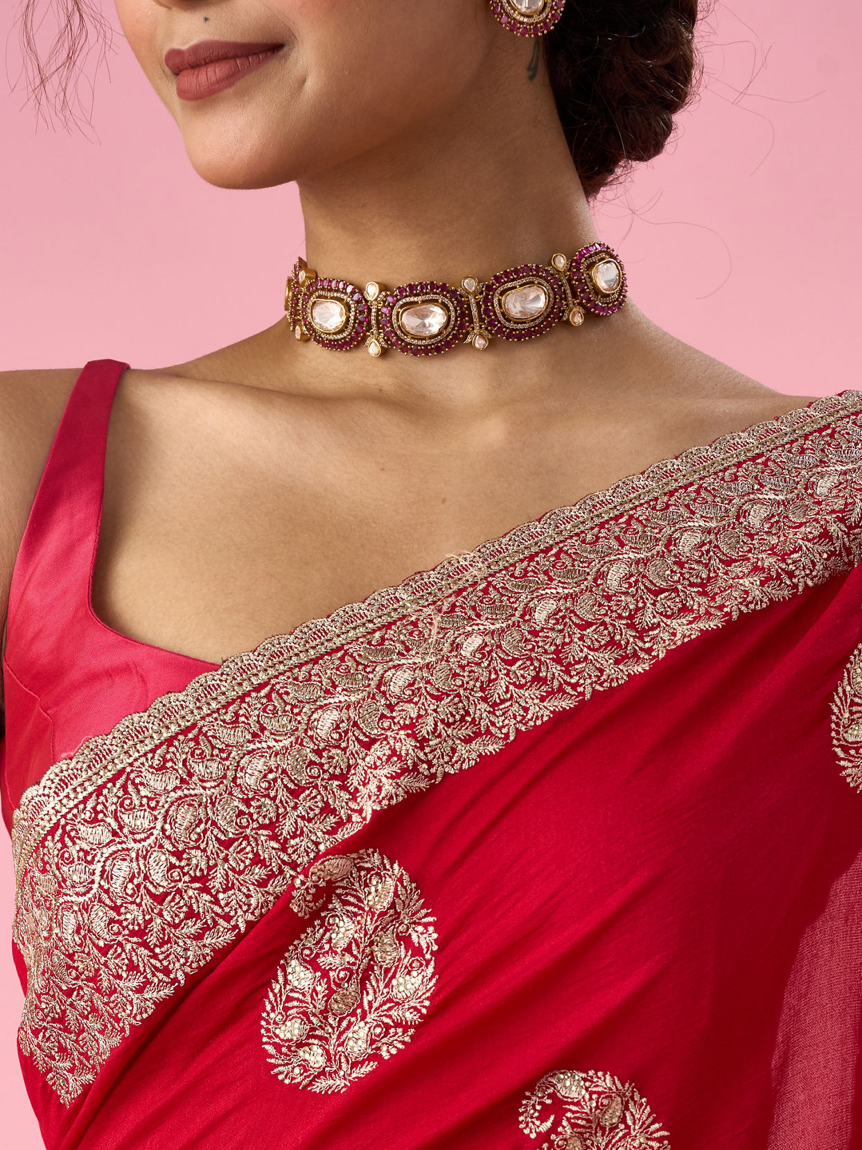 Mohey Women Red Art Silk Saree with Zari Work