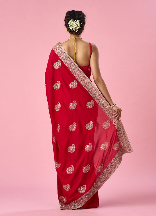 Mohey Women Red Art Silk Saree with Zari Work