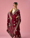 Mohey Women Wine Art Silk Saree with Stone Work