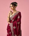 Mohey Women Wine Art Silk Saree with Stone Work
