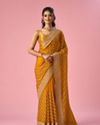 Mohey Women Mustard Yellow Organza Saree with Stone Work