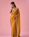 Mohey Women Mustard Yellow Organza Saree with Stone Work