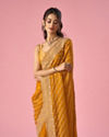 Mohey Women Mustard Yellow Organza Saree with Stone Work